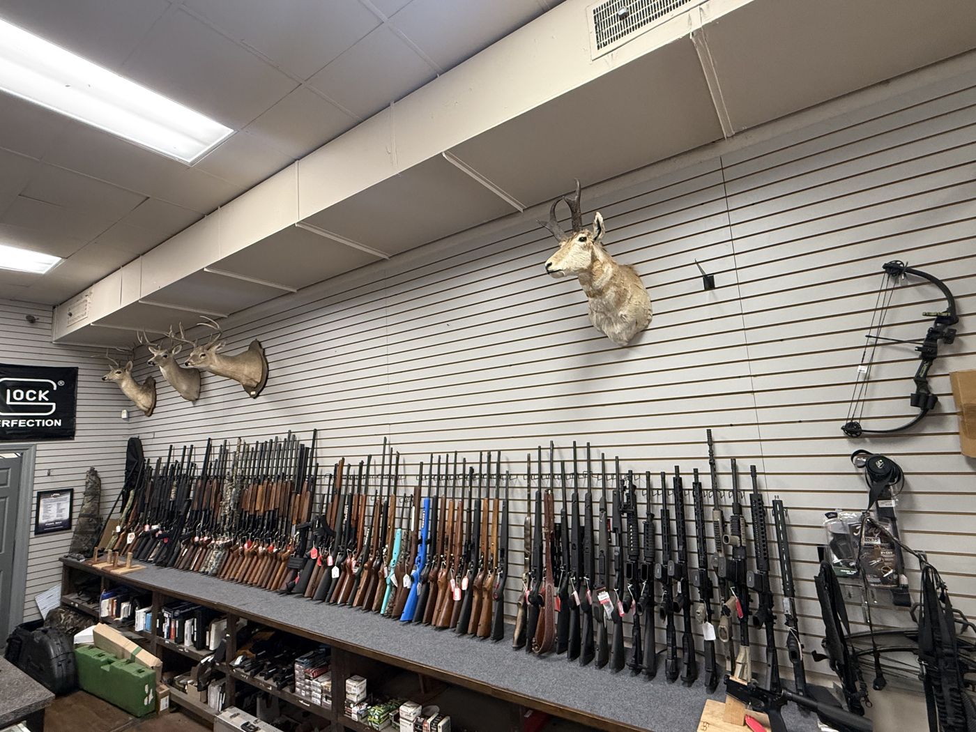 Pawn Max gun wall with rifles, shotguns and mounts